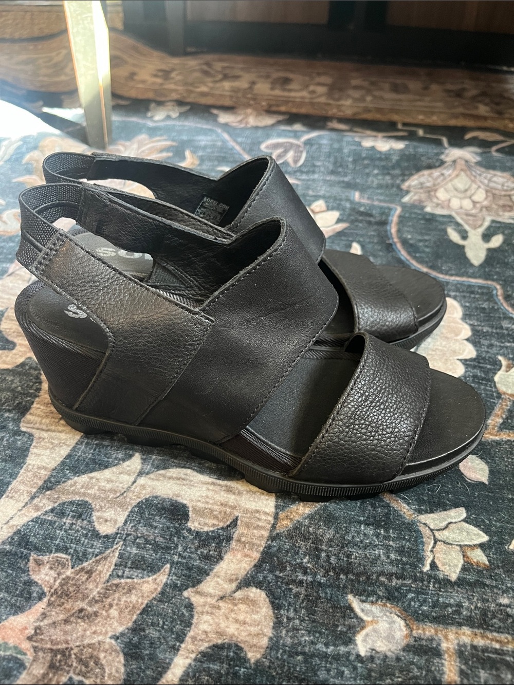 Sorel Joanie II Slingback Wedge Leather Sandals Black